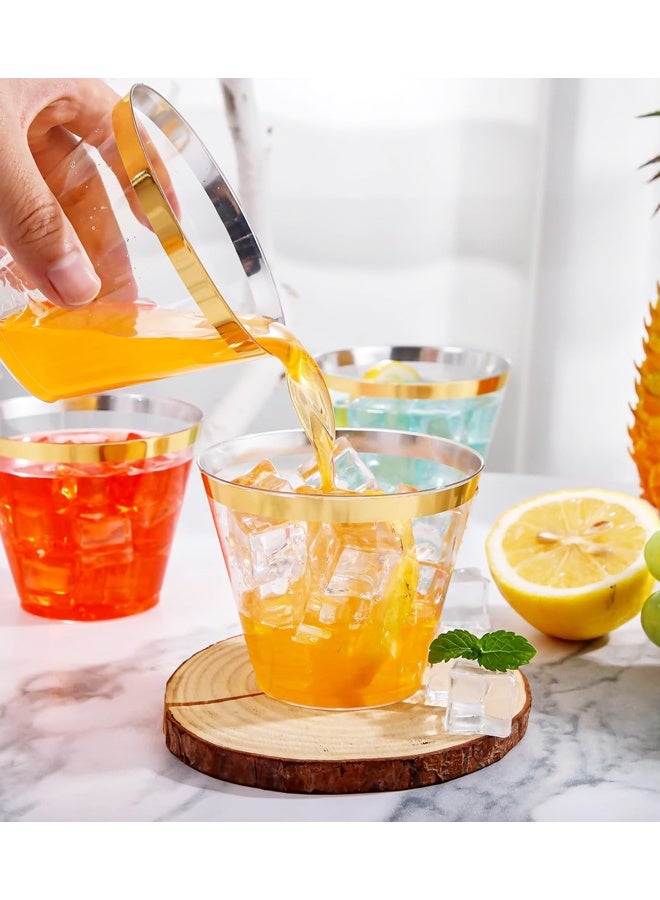 20 PCS Gold Plastic Cups,9 oz Clear Plastic Cups,Disposable Wine Glasses for Party - Image 5